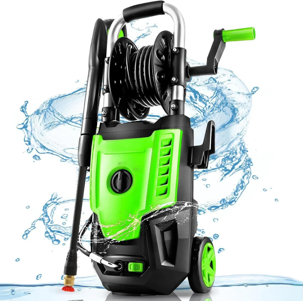 4800 PSI Pressure Cleaner- 4.0 GPM High Power Cleaner with 33FT Hose Reel, 4 Spray Tips and Soap Bottle for Car Washing, Fence Cleaning, Patio Maintenance（Upgraded） (Green)