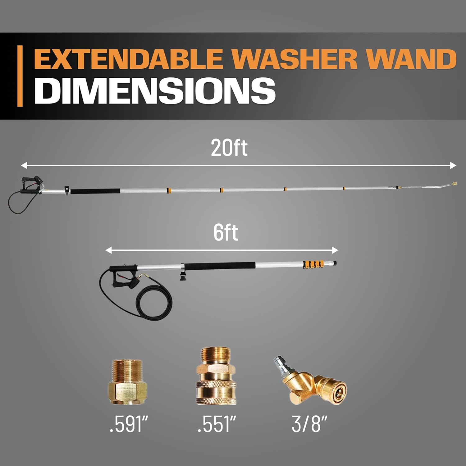 EDOU 20 ft Telescoping Pressure Washer Wand - Power Washer Gutter Cleaner Tool - 4,000 PSI Extension Pole with 1/4" Quick Connection, 5 Spray Nozzles, 2 Couplers, and Support Harness