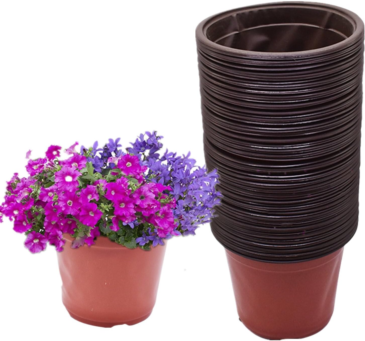 100 PCS 6 Inches Plastic Plant Nursery Pots, Reusable Plastic Pots for Succulents, Seedlings, Cuttings, Transplanting,Seedlingswith Drainage Holes