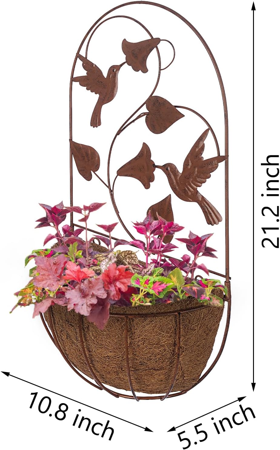 BAYN 2PKs Wall Hanging Planter Decor Art with Hummingbirds, Metal Wall Mounted Planters Indoor Outdoor Wall Planter for Succulent Herb Home Garden Yard