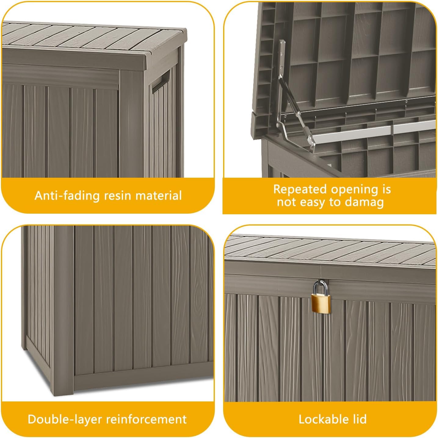 270 Gallon Deck Box, Resin Outdoor Indoor Waterproof Storage Box, Lockable Storage Box With Handle for Patio Furniture - Garden Tools - Swimming Pool Tools UV-Resistant, Brown