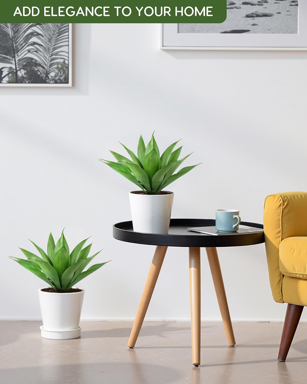 Velener Artificial Plant Outdoor Agave - Small Size UV Resistant Fake Agave Plants for Indoor and Outdoor Decor(14 Inch)-2 Pack