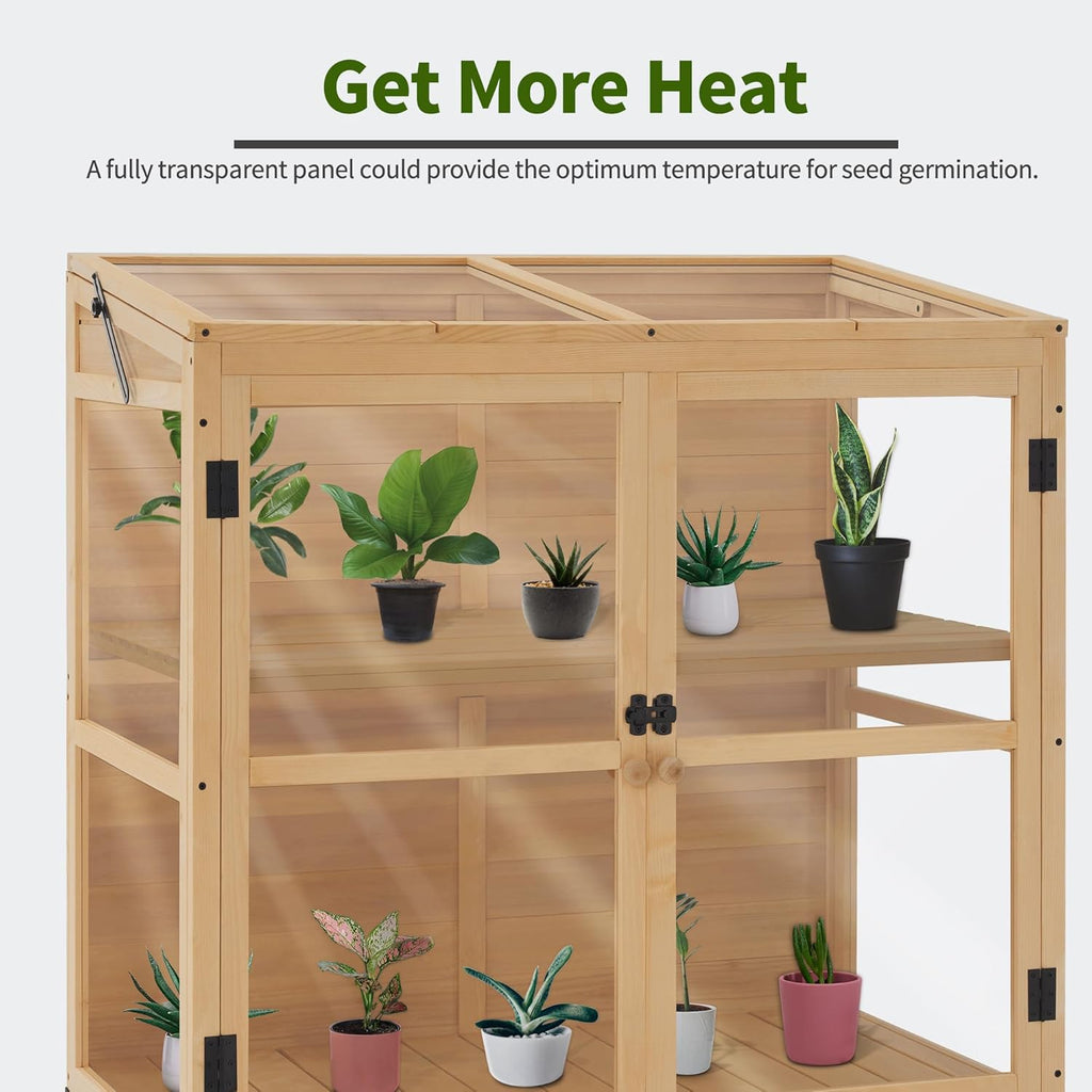Macrout Wooden Cold Frame Greenhouse Cabinet Kit with Adjustable Shelf and Lockable Door, Fully Transparent Polycarbonate Greenhouse for Outdoor Indoor Use, 0718