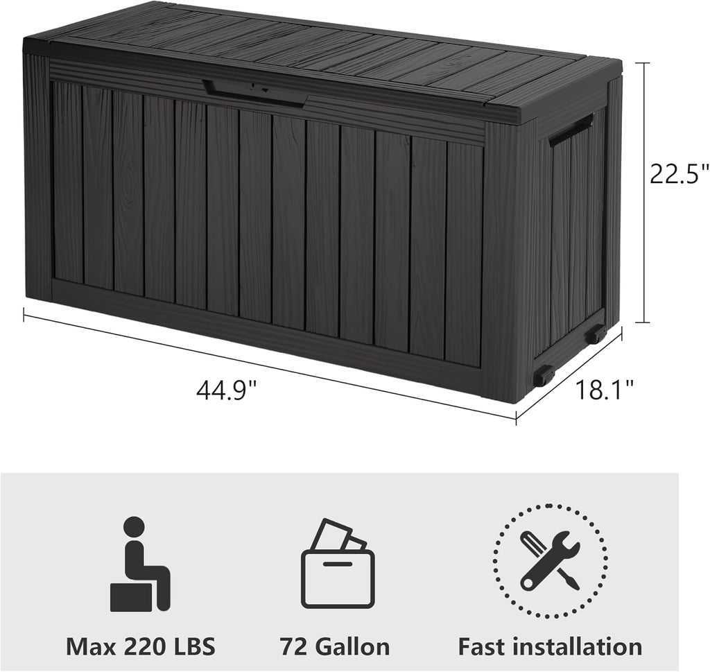 72 Gallon Deck Box Lockable Resin Outdoor Storage Box waterproof Outdoor Container for Patio Furniture Cushions, Pillow