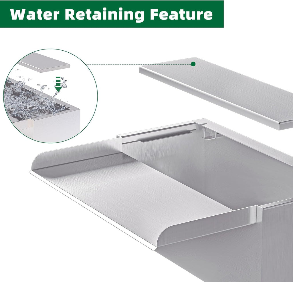 Pond Waterfall Spillway LONGRUNNEW 304 Stainless Steel 11.8" Rectangular Waterfall Spillway, Water Fall Fountain with Pipe Connector for Garden Outdoor, Swimming Pools, Fountains, Pond and Spa