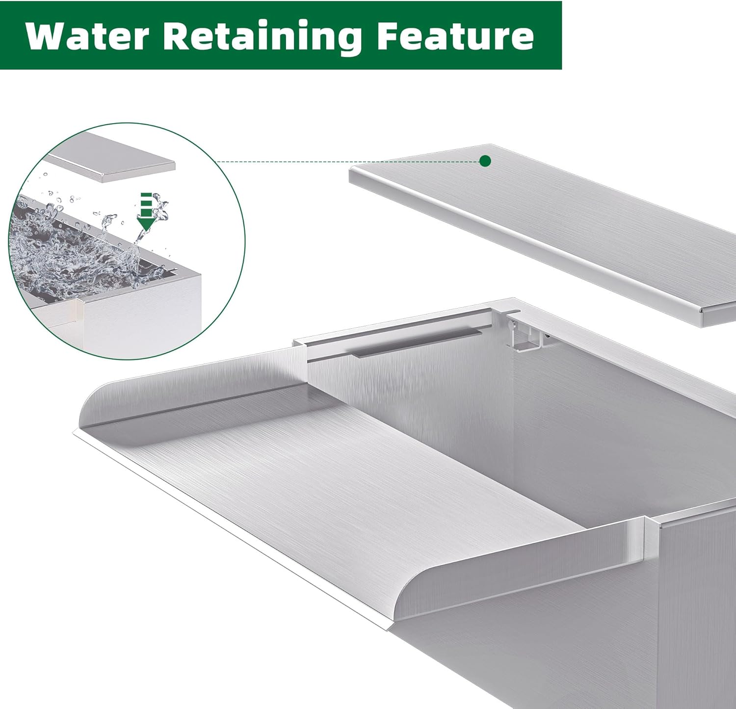 Pond Waterfall Spillway LONGRUNNEW 304 Stainless Steel 11.8" Rectangular Waterfall Spillway, Water Fall Fountain with Pipe Connector for Garden Outdoor, Swimming Pools, Fountains, Pond and Spa