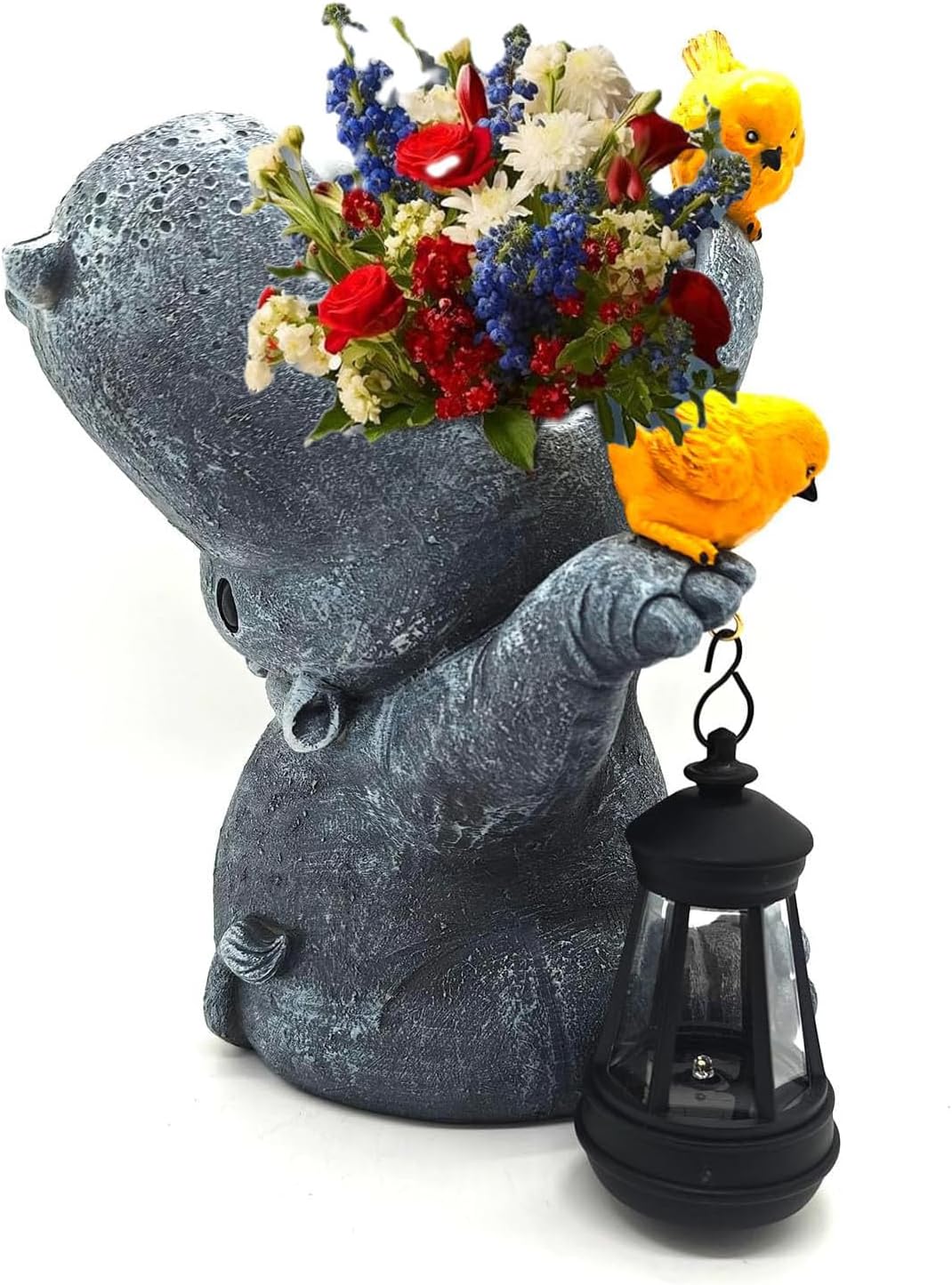 Large Hippo Solar Garden Outdoor Statues Hippo Planter Flowers Vase for Fresh/Artificial Hippo Figurine Garden Statue with Solar Lantern for Patio Balcony Yard Lawn Hippo Gifts Housewarming Gift
