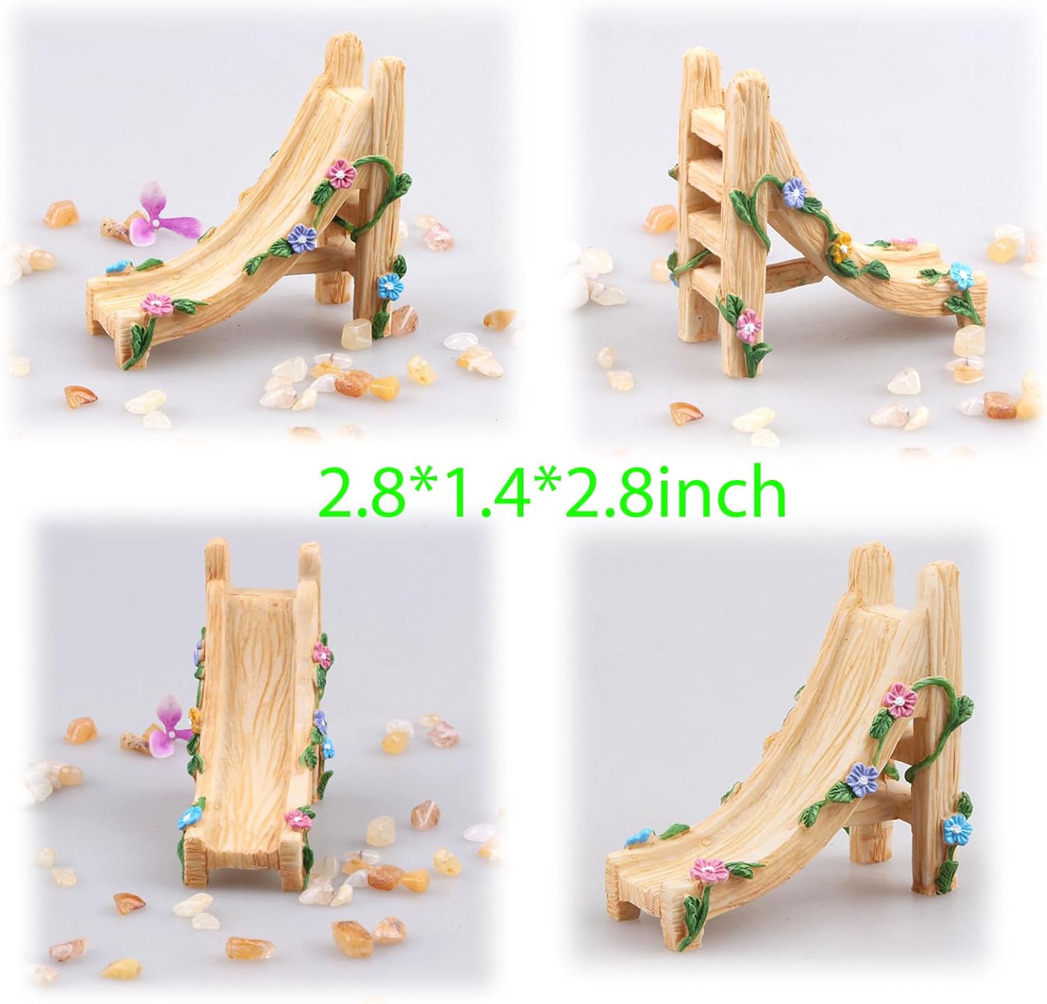 Kai Dream Miniature Fairy Garden Accessories Set, 2 Piece Resin Decorative Landscape Kit with Bridge and Slide, Floral Garden Ornaments