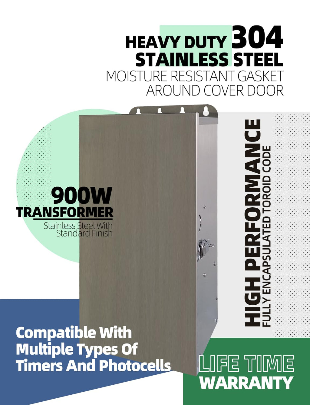 MALORY 900W Low Voltage Transformer with Timer & Photocell for Landscape Lighting,(19''H) 120V AC to 12/13/14/15/16/17/18/22V Multi-Tap Power Supply for Outdoor Landscape Lights,Yard Garden Lights