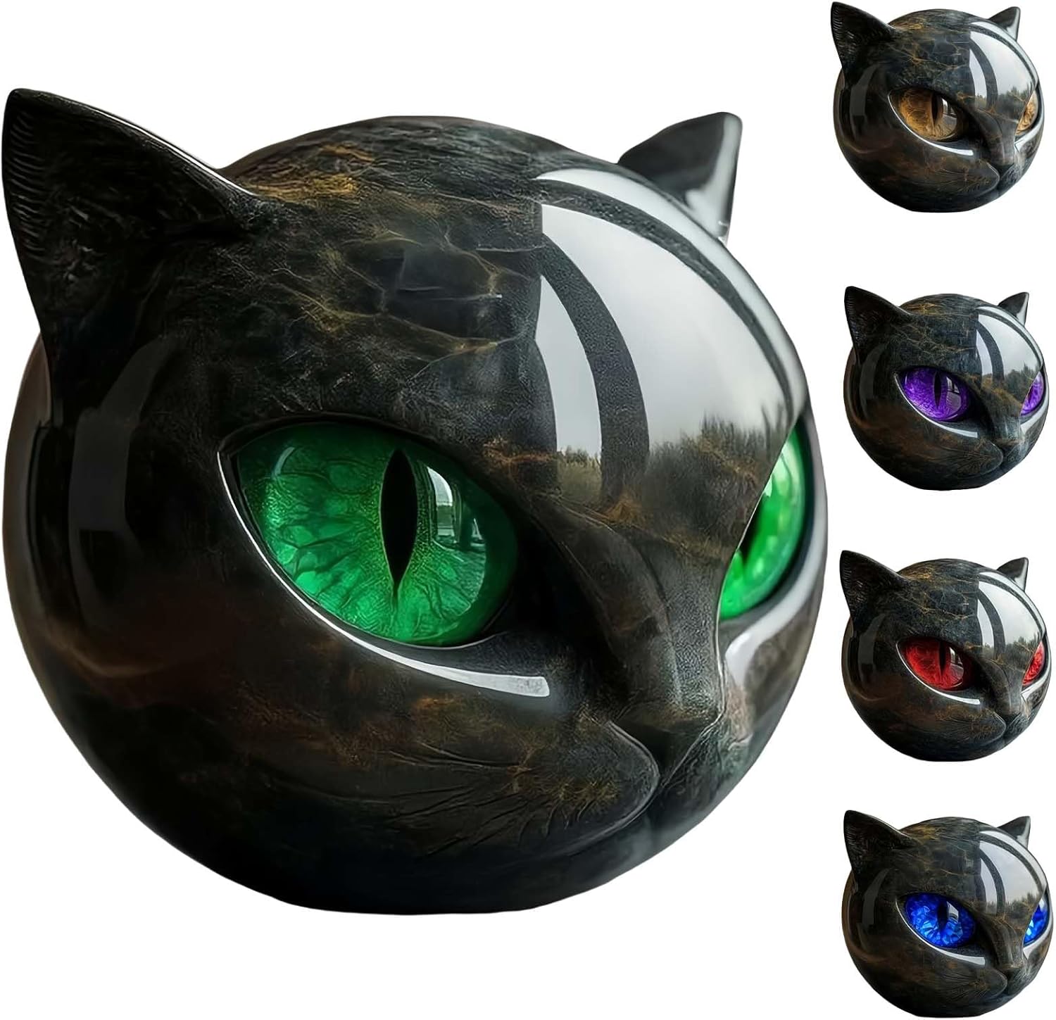 Luxury Black Cat Stone Sculpture Handcrafted Marble Look Resin Statue with Amber Eyes Elegant Home Decor & Gift-Ready Art Piece Figurine Carved Healing Gifts for Cat Lovers (Green Eyes)