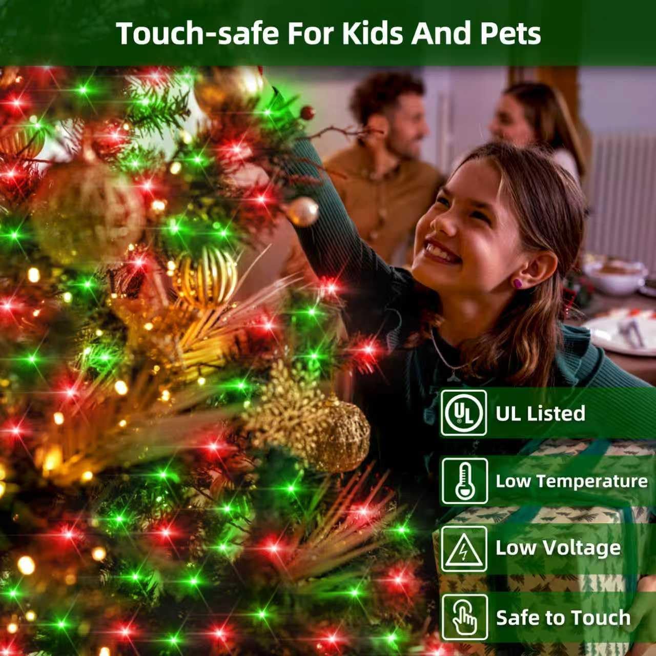 750LED Christmas Lights Outdoor Use, 240ft 12 Modes Red and Green LED String Lights with Timer Dimmable, Waterproof Christmas Tree Lights for Xmas Patio Yard Fence Balcony Garden Party Decor