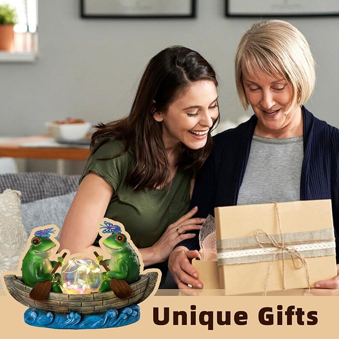 Solar Frog Boating Garden Statue with Ball Light 5.1" Resin Frogs Decor for Home Front Door Patio Porch Balcony Women Gardeners Moms Wives Girlfriends