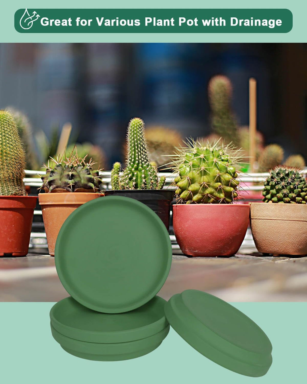 vensovo 8 Inch Green Terracotta Plant Saucer Pots Tray - 4 Pcs Round Planter Saucers for Indoor & Outdoor Plants, Large Clay Trays Perfect for 7 Inch 7.5 Inch 8 Inch Flower Pot