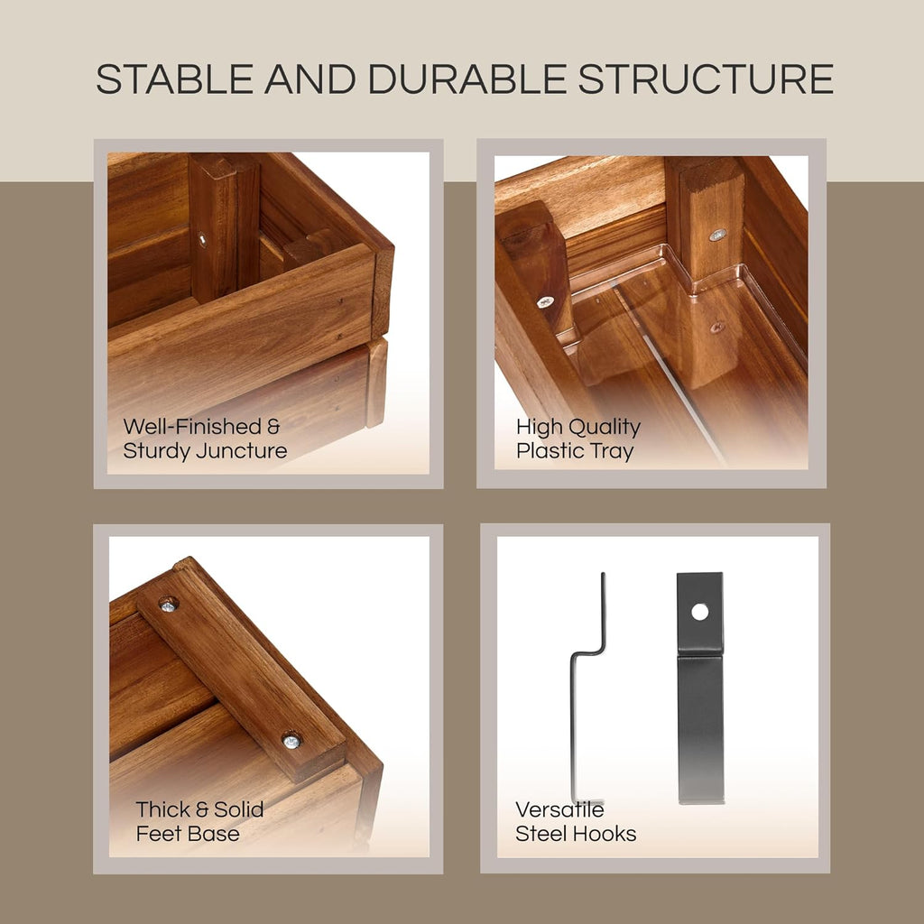 Wooden Planter Box, Storage Box 17”L x6”W x5.5”H with Crate Style, Acacia Wood Flower Container, Rustic Rectangle Planter for Planting, Decor and Storage - 3 Colors (Golden Walnut)