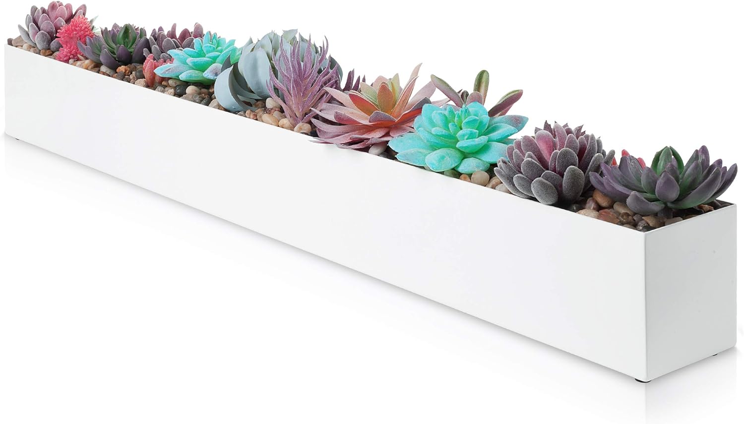 DR&Co Modern Rectangle Planter Box - 32" Metal Planter Ideal for Long Succulent, Rectangular Box for Table or Window Sill, Trough for Indoor Window, White