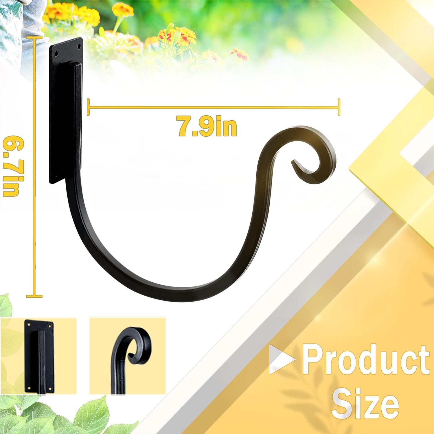 Hose Holder Wall Mount （Metal/8-Inch） Heavy-Duty Garden Hose Hanger Outdoor, Hand-Forged Hose Rack Mount
