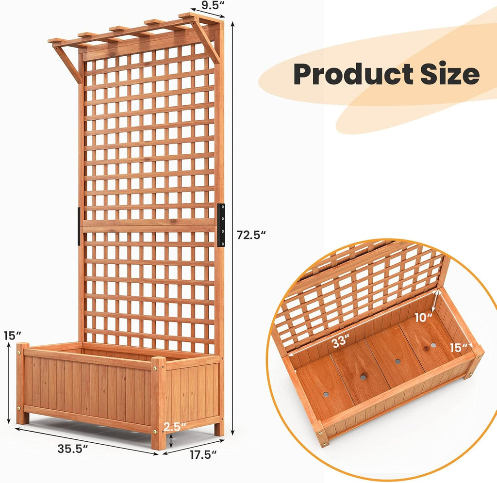Giantex Raised Garden Bed with Trellis & Roof, 72.5" Wooden Garden Bed, High Trellis for Plant Flower Climbing Pot Hanging, Indoor & Outdoor Planter Box for Yard, Garden, Balcony
