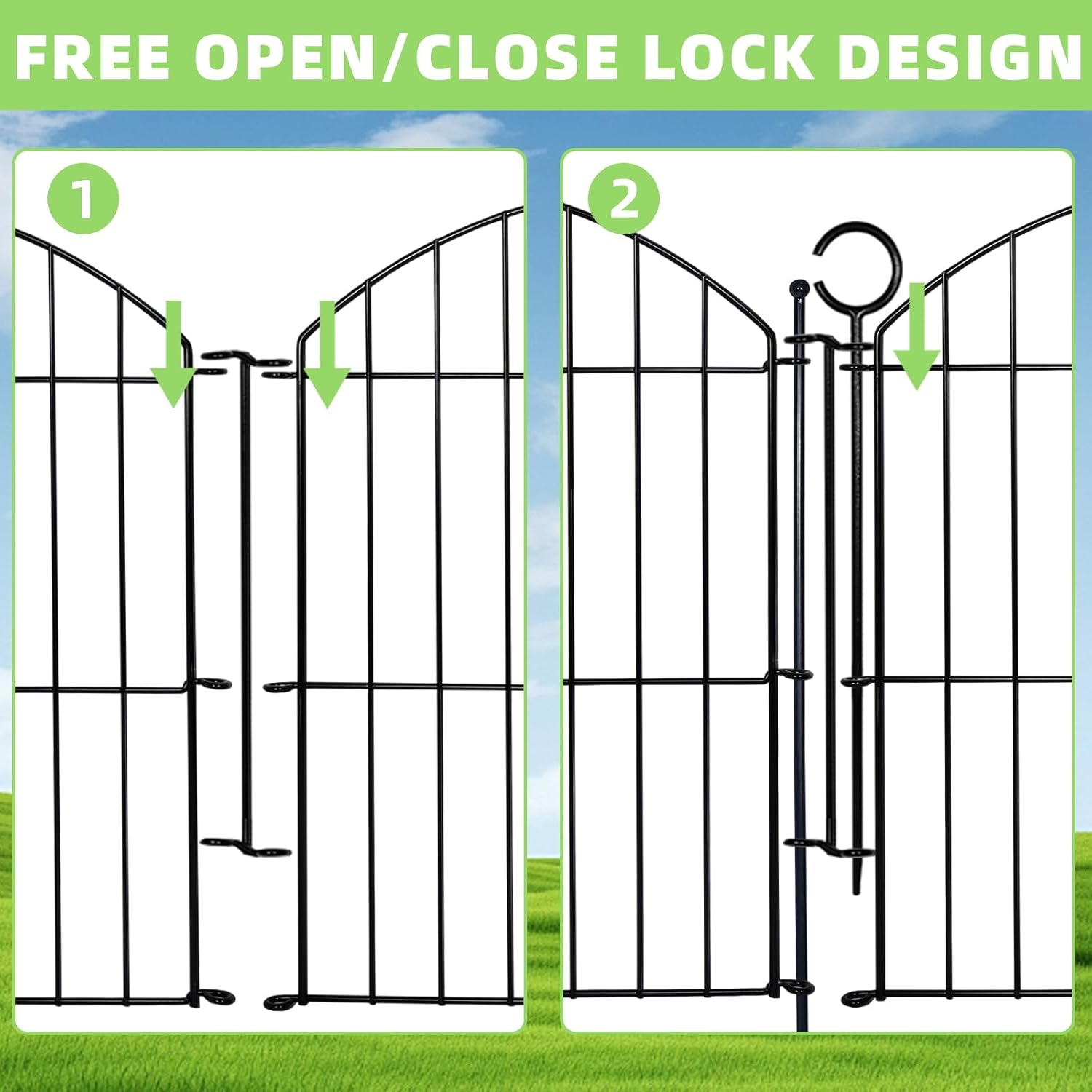 Decorative Garden Fence 24in (H) x10ft (L), 5 Pack No Dig Fence Animal Barrier for Dog with Lock, Arched Flower Bed Edging, Wire Border Panel Fencing for Yard Patio Outdoor Decor