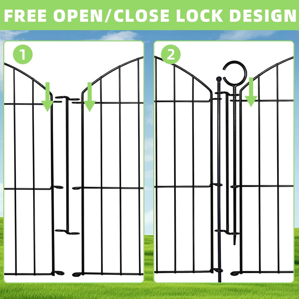 Decorative Garden Fence 24in (H) x20ft (L), 10 Pack No Dig Fence Animal Barrier for Dog with Lock, Arched Flower Bed Edging, Wire Border Panel Fencing for Yard Patio Outdoor Decor