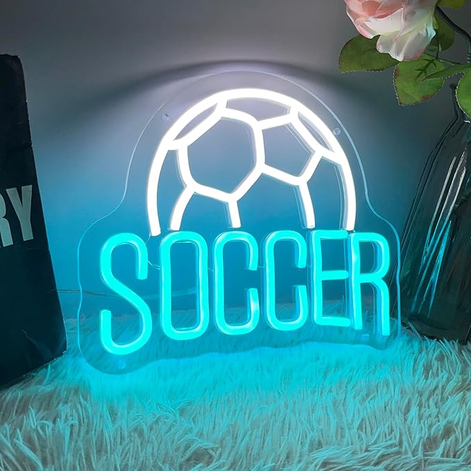 Soccer Neon Sign Dimmable LED Neon Signs for Wall Decor, Football Neon Light Sign for Bedroom Man Cave Gaming Room Party College Club Decor Sports Soccer Players Lover Gifts
