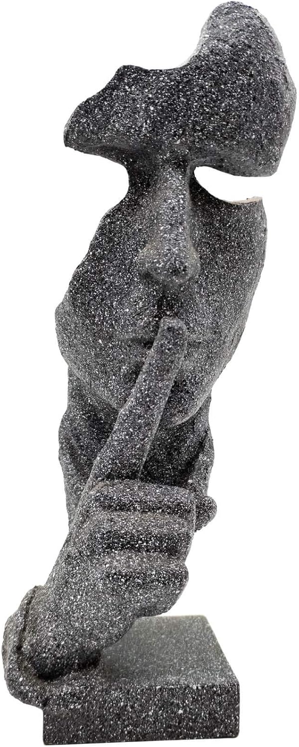 Thinker Statue Keep-Silence Office Décor - Silence is Gold Abstract Sculpture Keep Silent Men Figurine Creative Face Sculpture(Stone)