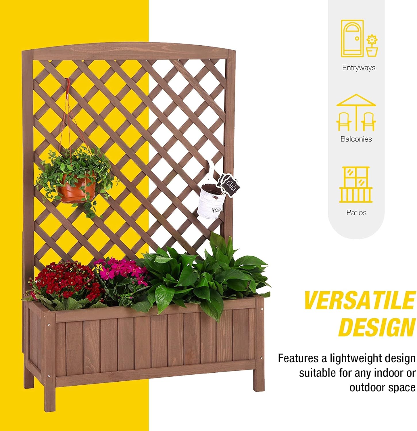 Garden Planter Box with Trellis Raised Garden Bed Outdoor for Climbing Plants, Flowers, High Capacity