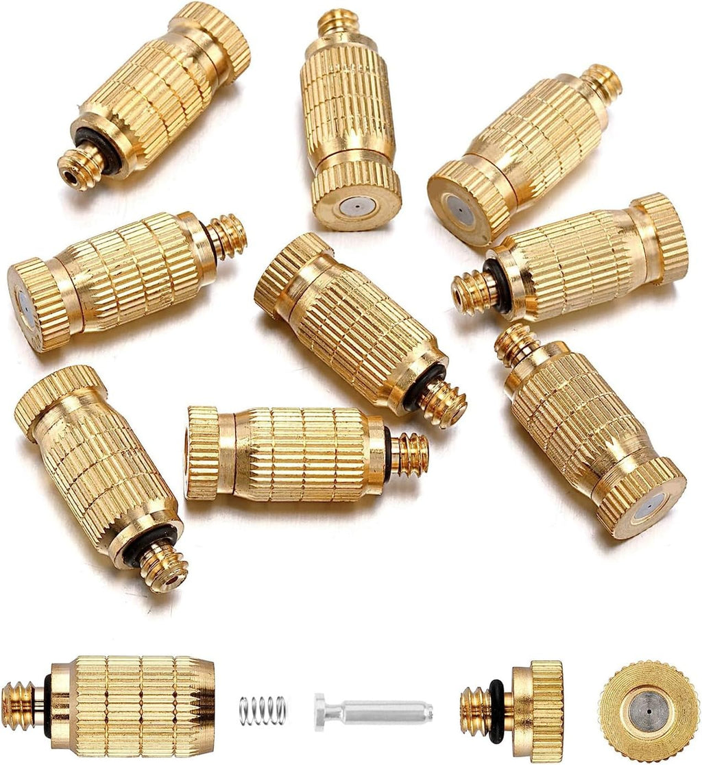 20pcs High Pressure Atomizer Nozzle Brass Misting Nozzles for Outdoor Cooling System, Landscaping, Greenhouse Irrigation, Air Humidification, Anti-Drip Fogging Spray Head(0.02"/0.5mm)