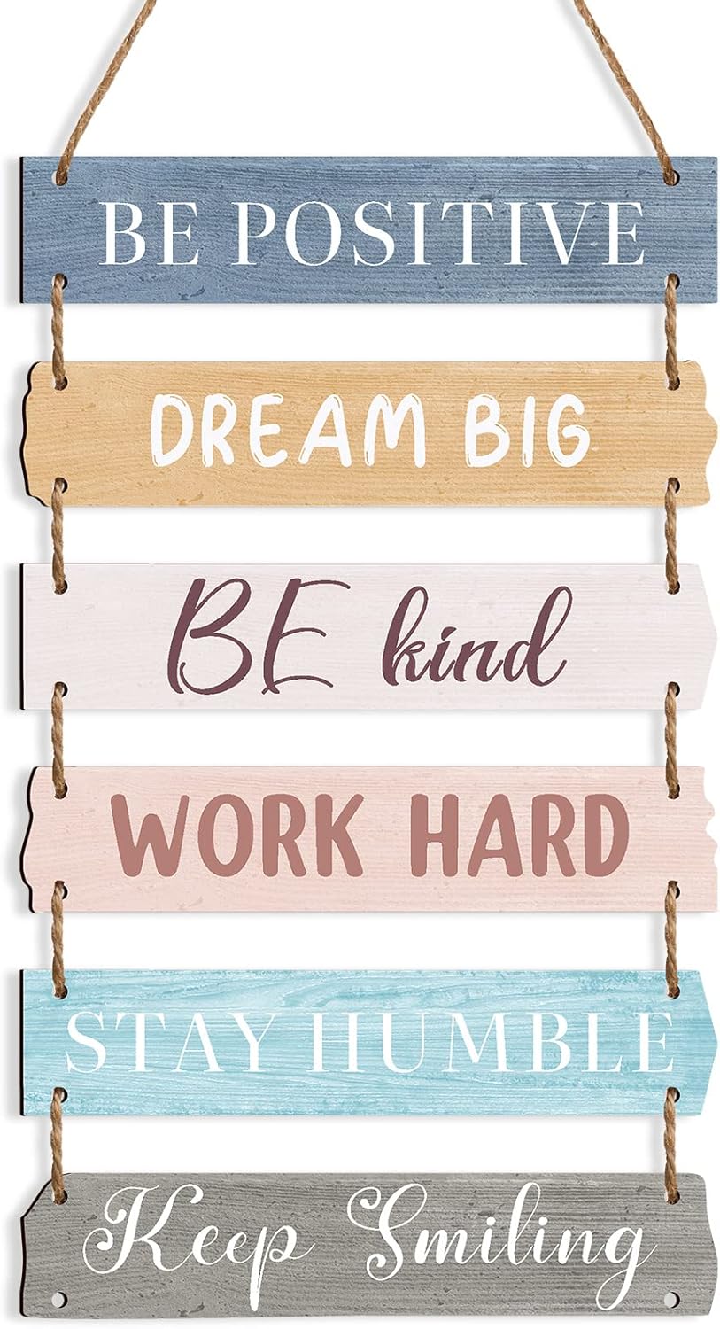 6 Pieces Rustic Wall Hanging Plaque Sign Inspirational Wall Art Farmhouse Wooden Door Signs Positive Plaque with Quotes Motivational Quote Decor for Office Bedroom Living Room(Classic Style)