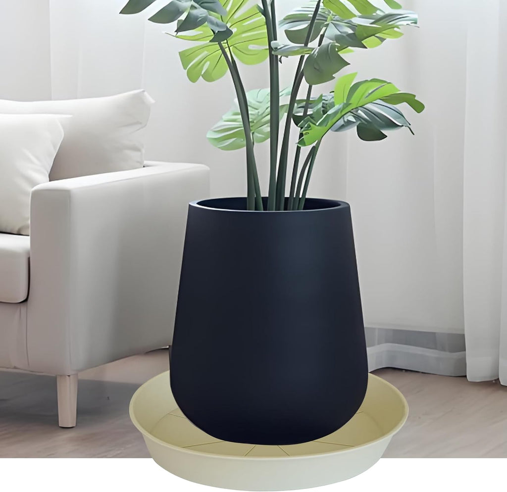 2 Pack of 18 19 inch Plant Saucer Drip Tray (16.6 inch Base), Heavy Duty Deep Plant Saucers for Pots, Plastic Flower Planter Water Trays for Indoors Outdoor (19", Beige)