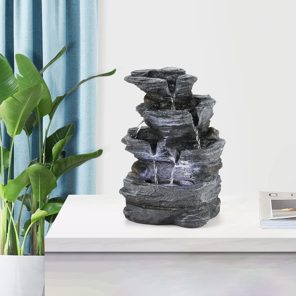 WICHEMI Indoor Fountain Tabletop Fountain Waterfall Fountains Stacked Rocks Water Feature Feng Shui Zen Meditation Relaxation Desktop Fountain for Home and Office Indoor Spaces Decor (Style 20)