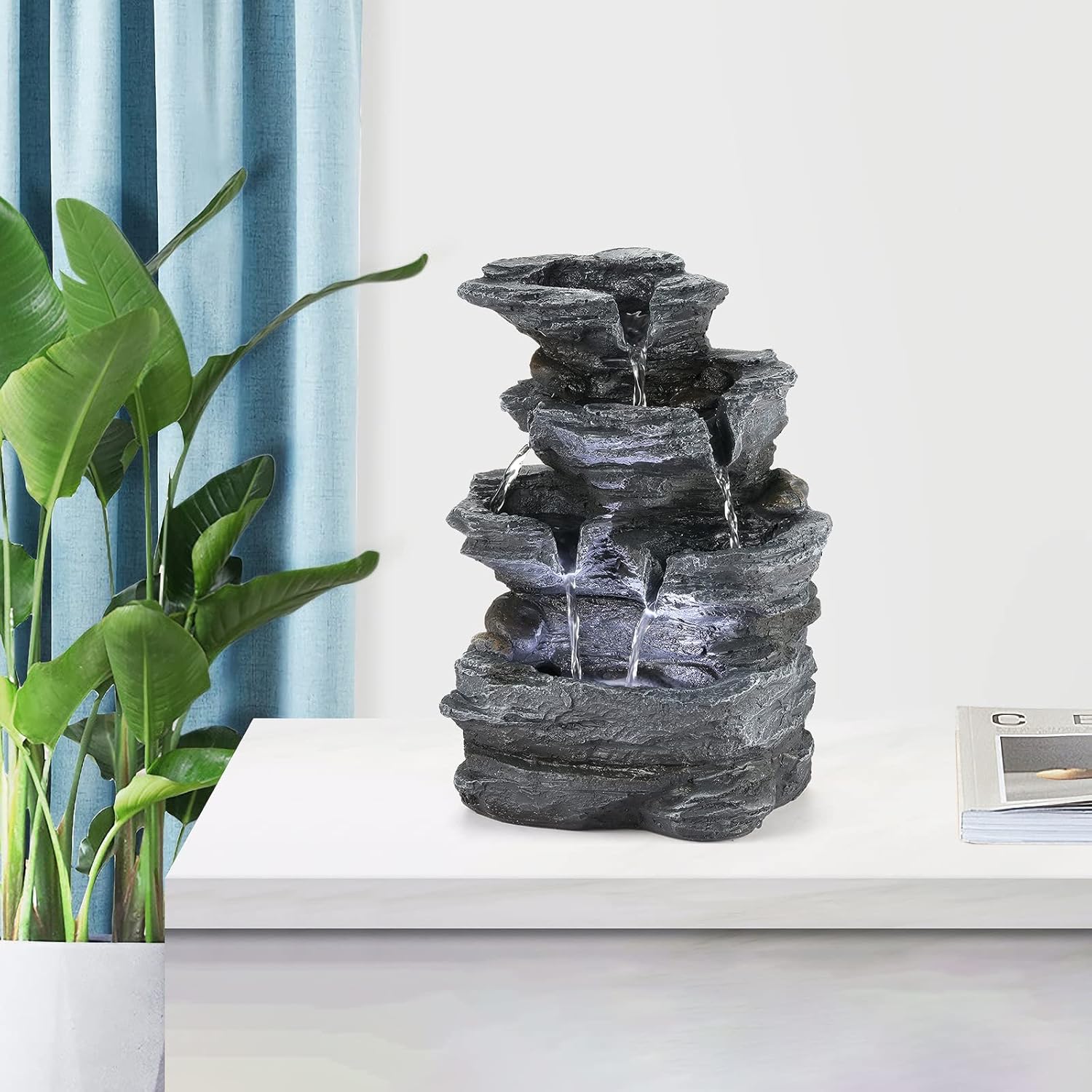 WICHEMI Indoor Fountain Tabletop Fountain Waterfall Fountains Stacked Rocks Water Feature Feng Shui Zen Meditation Relaxation Desktop Fountain for Home and Office Indoor Spaces Decor (Style 20)