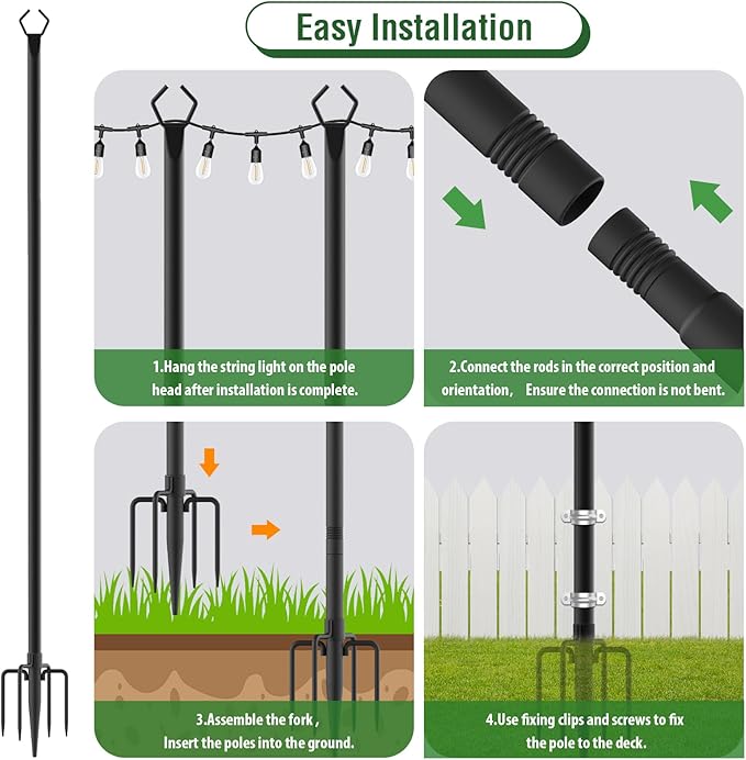 Aulimhti 10Ft Metal Poles with Fork for Outdoor String Lights,2 Pack Light Stand for Outside Garden,Patio,Wedding,Backyard,Deck,Party