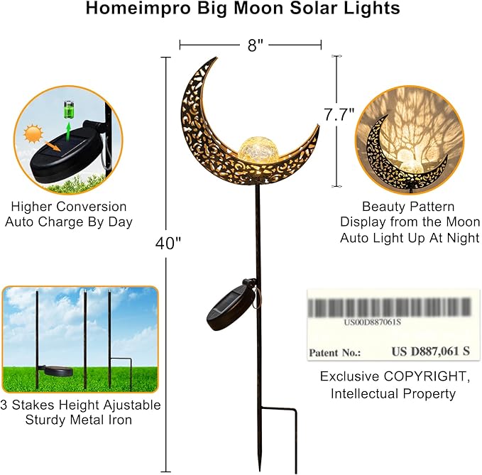 HOMEIMPRO Moon Solar Lights Outdoor Garden Decor Gifts for Women,Waterproof Stakes Yard Decorations for Lawn, Patio Accessories, Backyard Ornaments Birthday,Mothers Day Gifts Mom Grandma (Bronze)