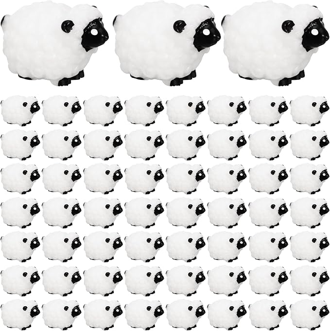 100Pcs Mini White Sheep Miniature Resin Sheep Figurines Cute Little Figurines Fairy Outdoor Moss Ornaments Landscape Figurines Garden DIY Ornament Accessories for Indoor Outdoor