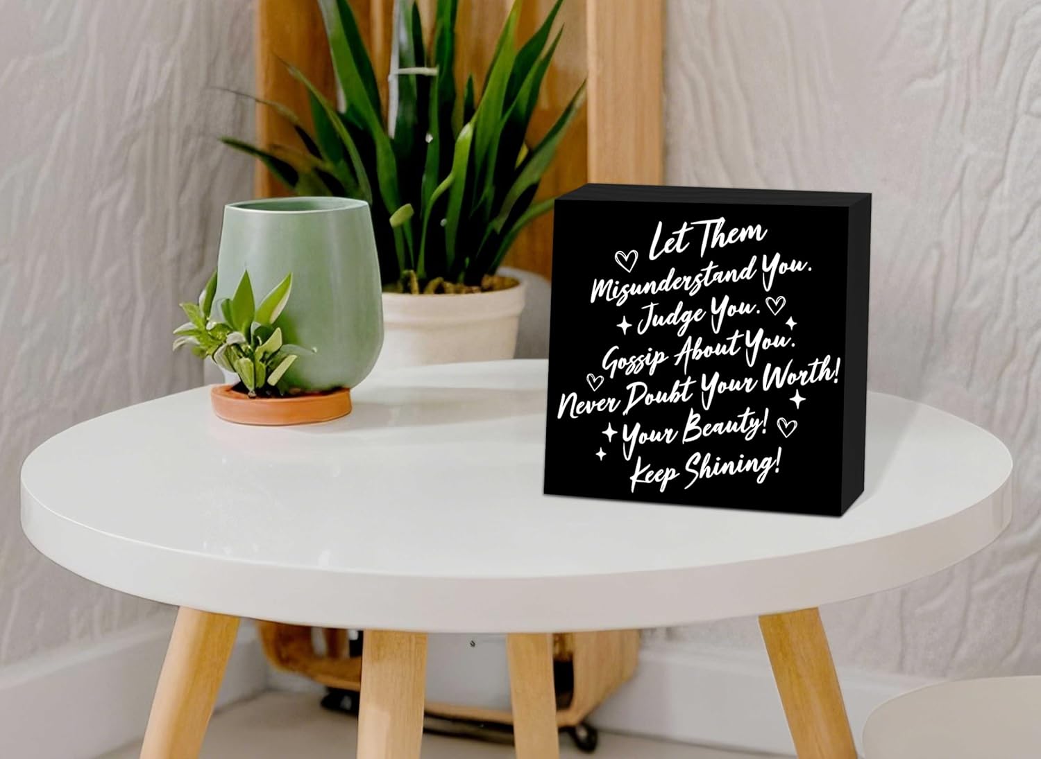 Let Them Wooden Sign, Black Office Decorations for Work, Let Them Mental Health Rustic Wood Box Signs 5x5 Inch, Desk Shelf Tabletop Decor for Home Cubicle Decor, Office Gifts for Coworkers Women, 17