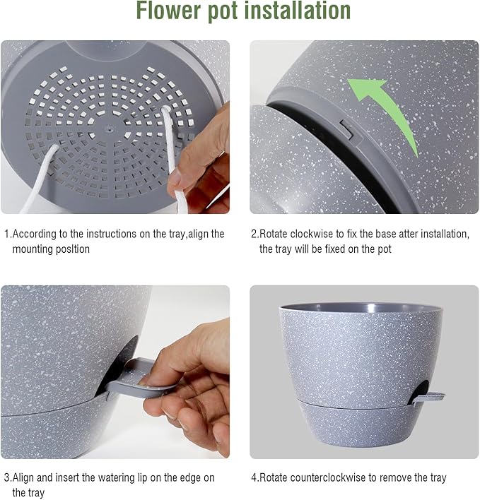 12 inch Large Self Watering Pots, Planter, Plant Pots with Mesh Drainage Holes for Indoor Outdoor House Plants and Garden, Plastic Flower Pots with Deep Reservoir, Speckled Grey