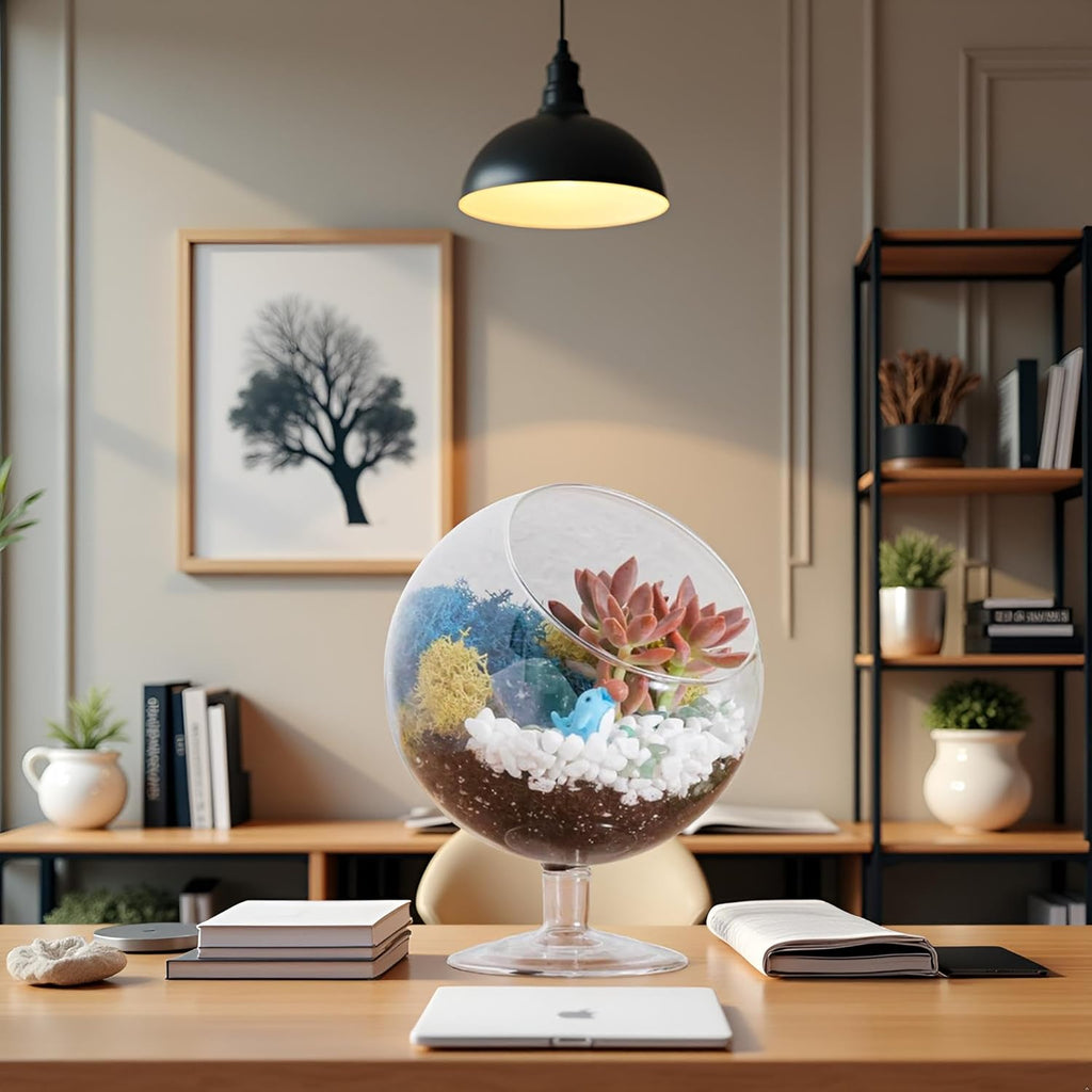 DIY Glass Plant Terrarium Kit for Adults, Metal Stand, Reindeer Moss, Crystals, Rocks, Tools & Figurine – Complete Starter Set