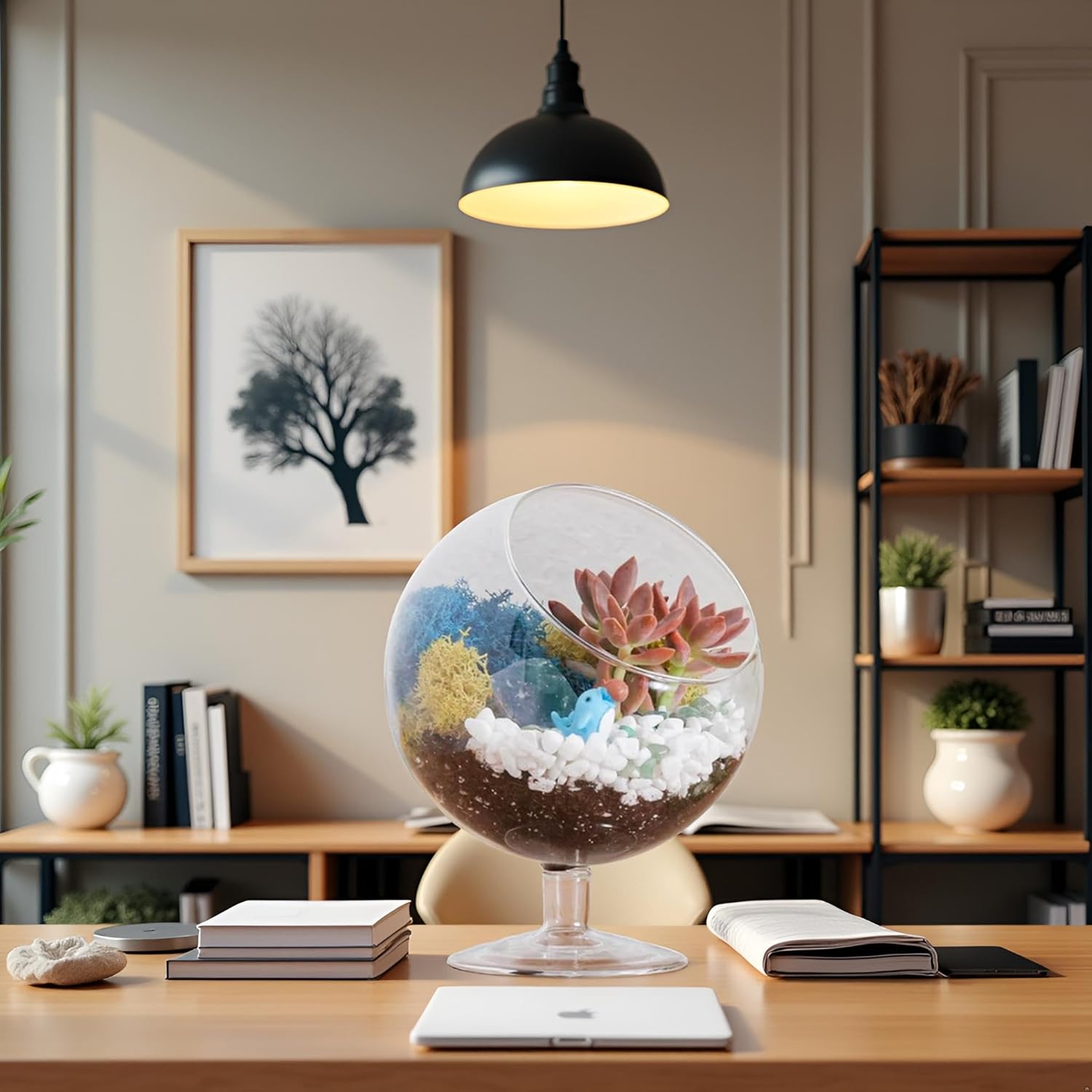 DIY Glass Plant Terrarium Kit for Adults, Metal Stand, Reindeer Moss, Crystals, Rocks, Tools & Figurine – Complete Starter Set