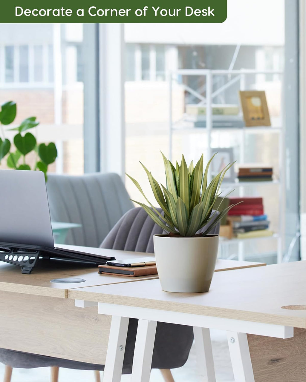 Velener Artificial Outdoor Agave Plants, Green Outdoor Faux Plants with Broad Sword-Shaped Leaves, Small Size UV Resistant Fake Agave Plants for Indoor and Outdoor Decor(14 Inch)-2 Pack