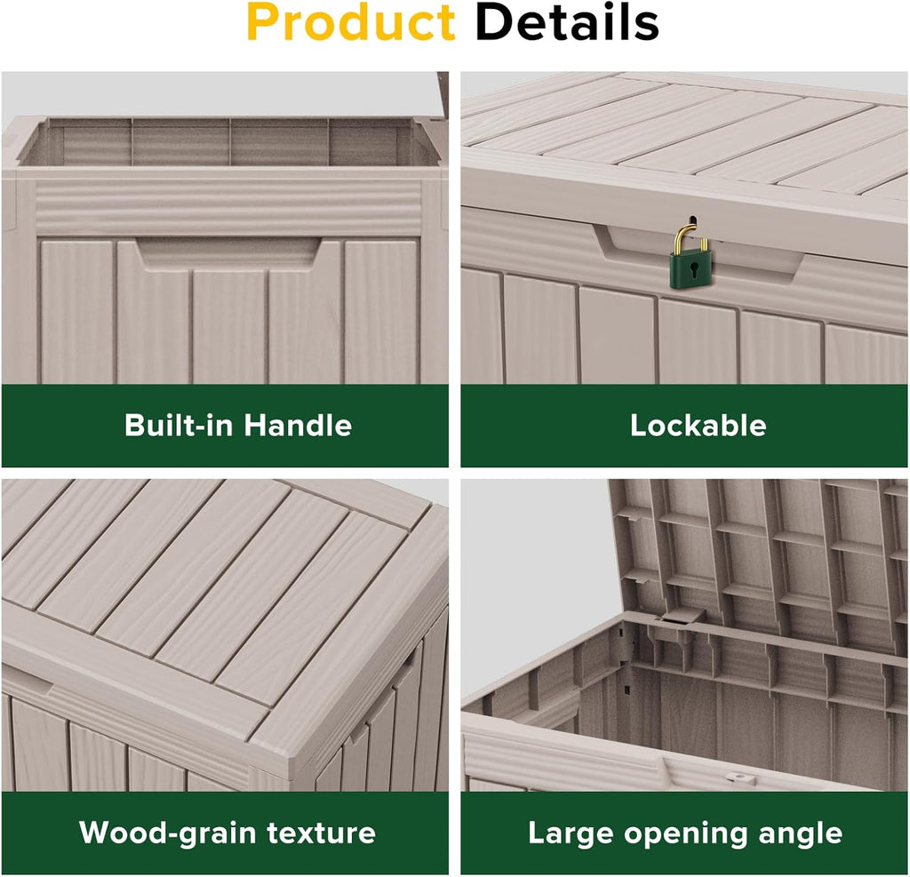 46 Gallon Outdoor Deck Box,Storage Lockable Waterproof Patio Furniture,Garden Tools,Cushions,Pool Accessories Outside Storage Resin Box(Grey)