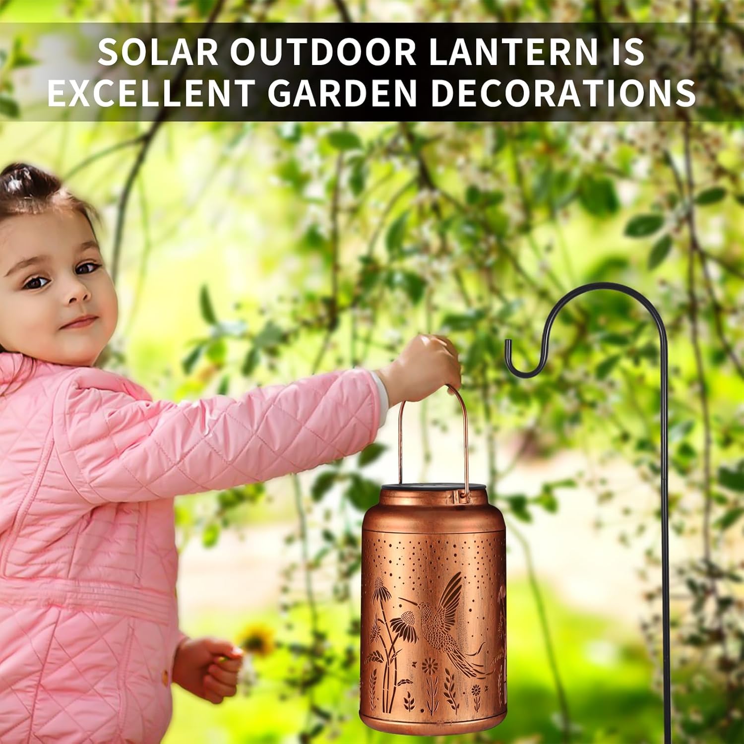 Solar Lanterns Outdoor Waterproof Hummingbird Garden Decor Christmas Gifts for Women Mom Grandma Hanging Lights Metal Decoration Outside for Yard, Patio,Backyard,Porch(Long-Tailed Hummingbird)