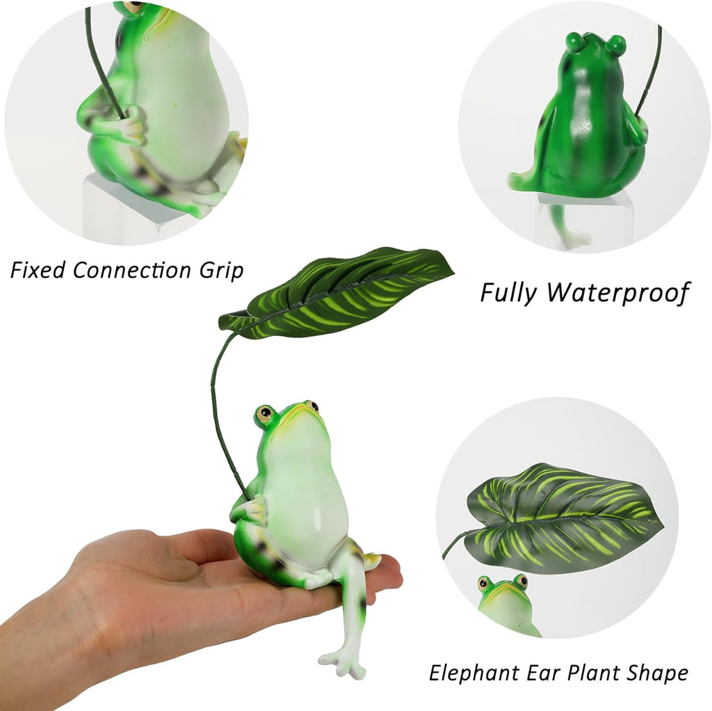 Frog Statue for Garden Outdoor Resin Frog with Leaf Umbrella Patio Lawn Porch Yard Indoor Home Decoration, Birthday Holiday Decor for Women Mom Grandma Garden Lovers