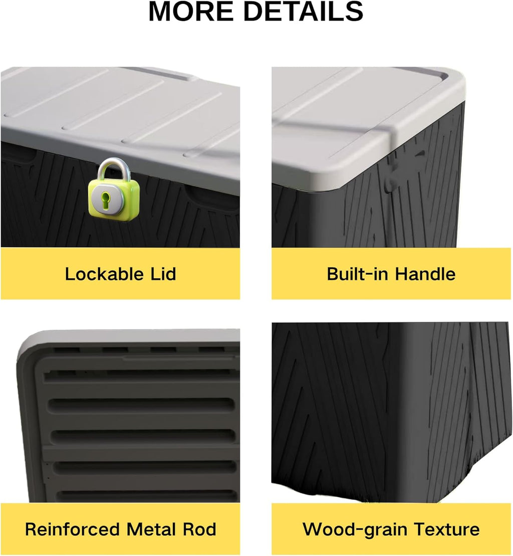 Kingdura 110 Gallon Outdoor Storage Box, Waterproof Resin Deck Box for Indoor and Outdoor Use, Lockable Storage Container for Patio Furniture Cushions Garden Tools (Black, 110 Gallon)