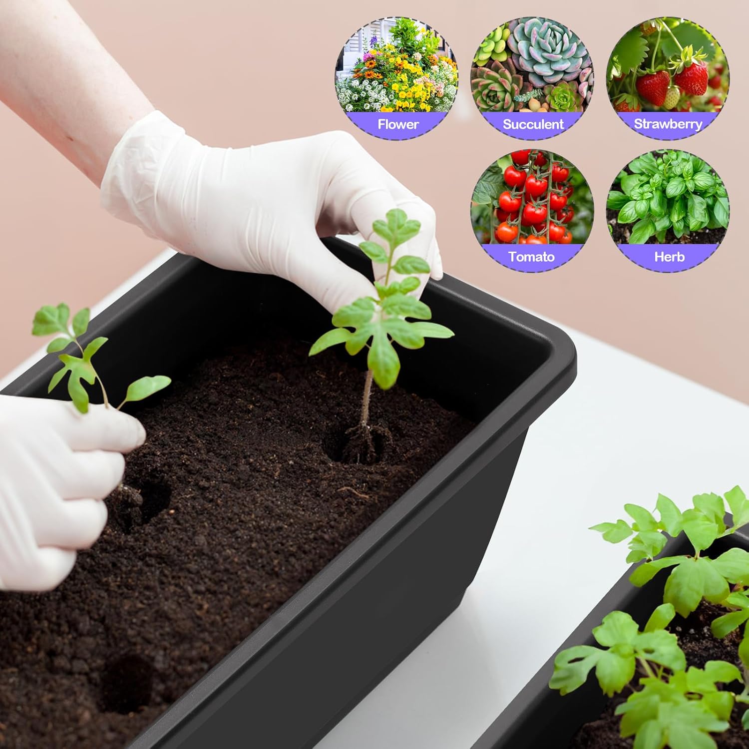 smusei Railing Planter Box 4 Pack Window Boxes Planters with Flower Box Brackets, 17’’ Rectangle Balcony Deck Railing Hanging Planters for Outdoor Fence Garden Patio Plants