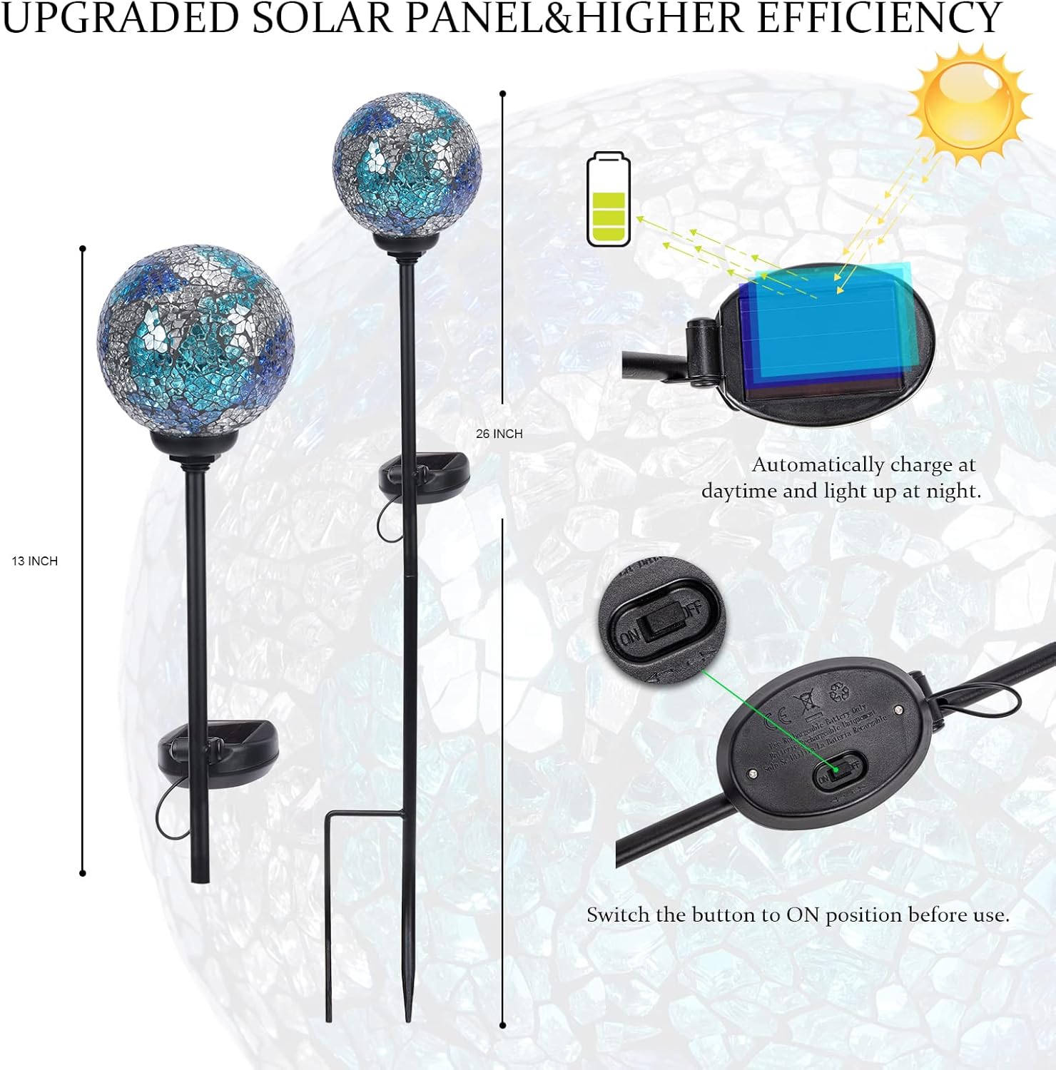 VCUTEKA Solar Lights - Outdoor Decorative Mosaic Solar Garden Light Waterpoof LED Pathway Stake Light for Landscape Lawn Patio Yard Decoration, 1 Pack