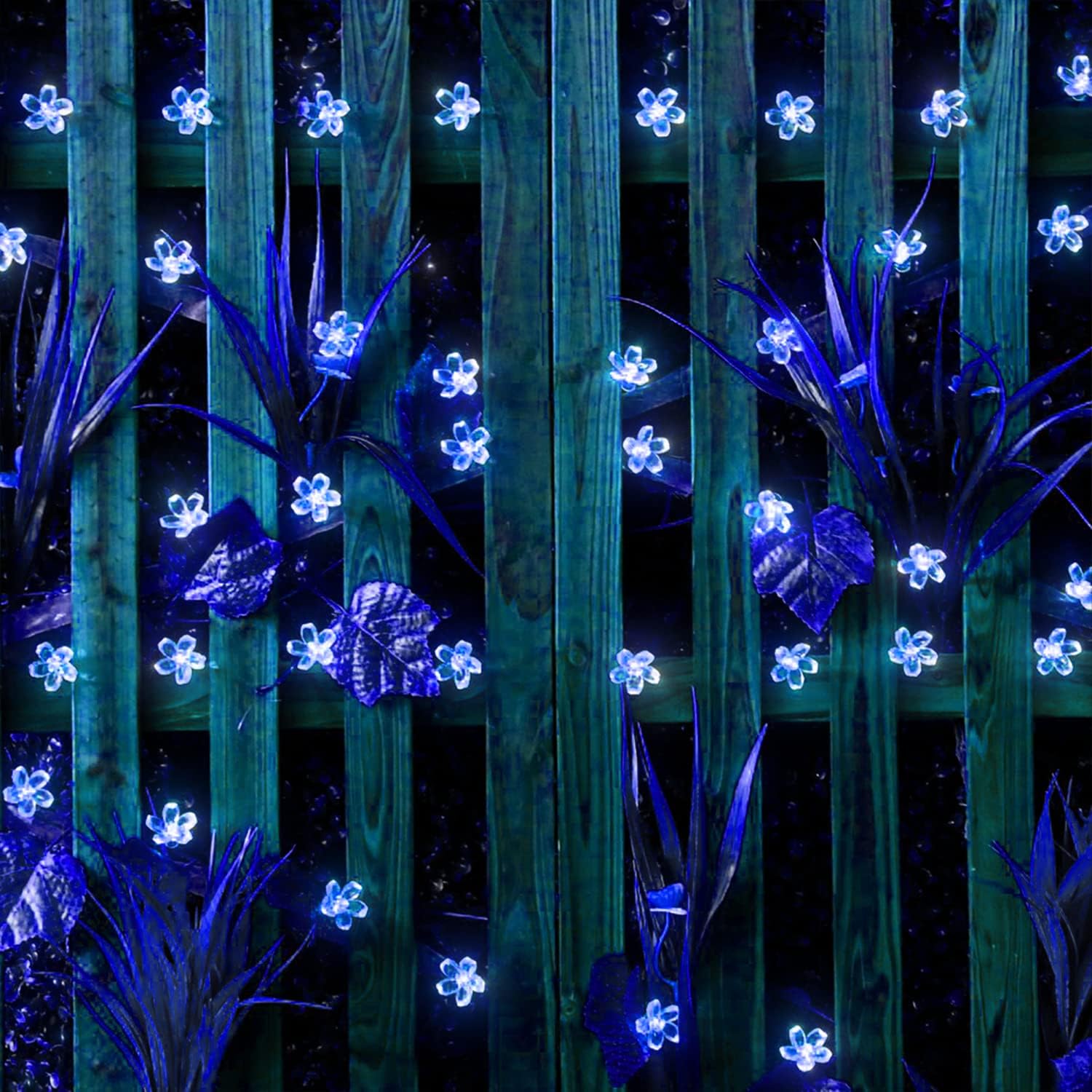ITICdecor Outdoor Solar Flower String Lights Waterproof 50 LED Fairy Light Decorations for Christmas Tree Garden Patio Fence Yard Spring (Blue)