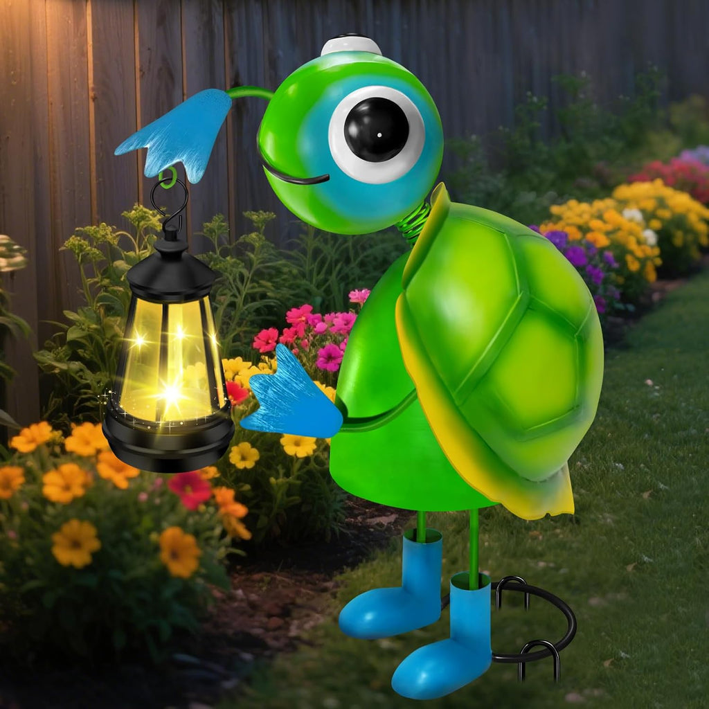 Solar Garden Lights Turtle Statue with Solar Lantern Lights,13.78in Tall Big Metal Turtle Garden Decor,Birthday Gifts for Women Mom,Decorative Stakes for Home Decorations,Patio,Porch,Yard Art,Ornament