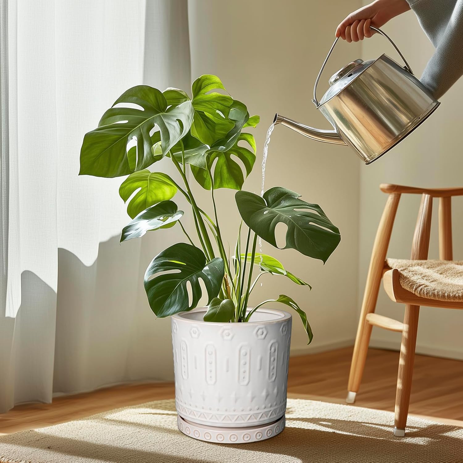 Plant Drip Tray - Ceramic Plant Saucer for Outdoors 9.3 Inch Plant Tray for Indoors No Holes Plant Pot Saucer Plant Dishes to Catch Water Round Plant Drainage Trays White