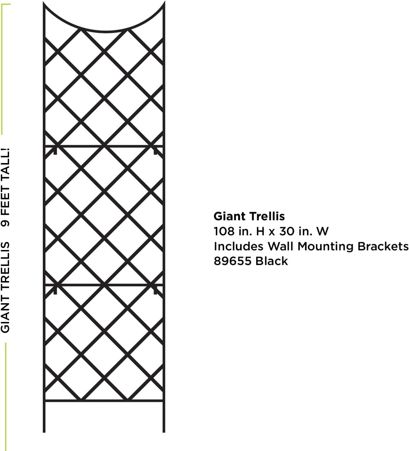 Panacea 89655 Giant Trellis, Includes Wall-Mounting Brackets, 108-Inch Height by 30-Inch Width, Black
