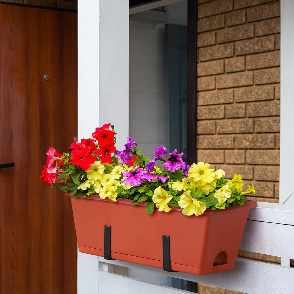 smusei Window Boxes Planters 17’’ Railing Planter Box with Adjustable Brackets, 4 Pack Hanging Deck Railing Planters Rectangular Flower Pots for Outdoor Patio Balcony Fence